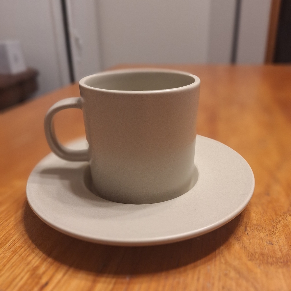 Calvin Klein Swid Powell Stone Cup And Saucer Set Beige Coffee Tea Vintage 90's